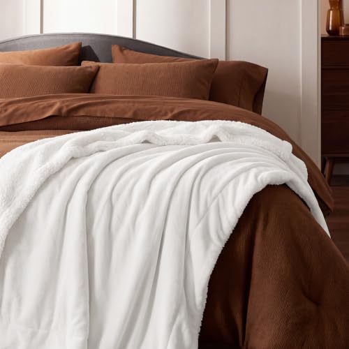 Image of Bedsure GentleSoft Sherpa Fleece Throw Blanket for Couch, Non-Heated, Thick and Warm Throw for Women and Men, Soft Fuzzy Plush Blanket for Winter, Bright White, 50x60 Inches