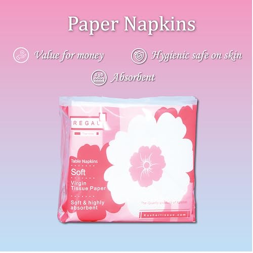 Image of Kosher Regal Soft Tissue Paper Napkins /Table Napkins | Pack of 10 X 100 Sheets (Total 10000 Sheets) | Super Soft, Tough on Spills and High Absorption Multipurpose Tissue