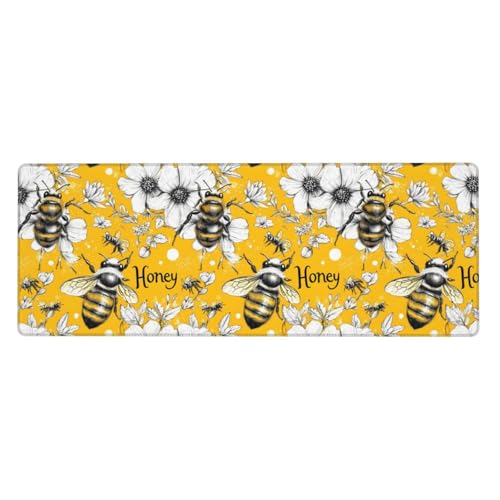 Tapis de souris de jeu blanc et abeilles XXL pour bureau et ordinateur