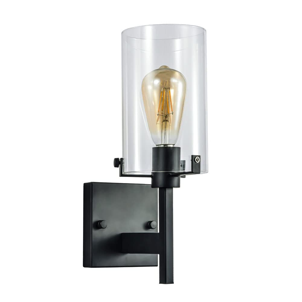 ITOSUI Glass Wall Light Black Metal Wall Sconce Industrial Wall Lamp, Retro Bedroom Bedside Wall Mount Lighting Fixture, Rustic Wall Sconces Headboard Lamps for Farmhouse Loft