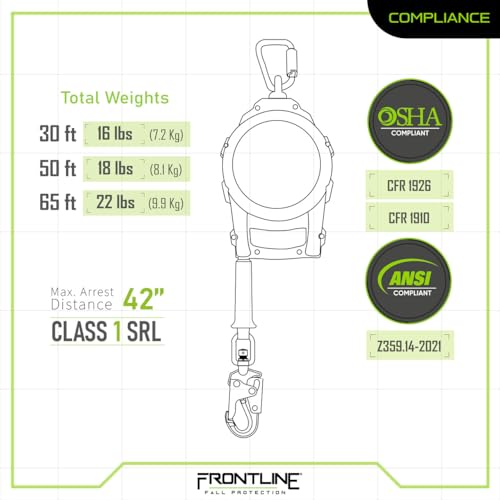 Image of Frontline RPGC 30 Ft Cable Single Leg SRL with Steel Snap Hook End | Ergonomic Carry Handle & Tagline | High Strength, Corrosion-Resistant | 310 lbs Capacity | ANSI & OSHA Compliant
