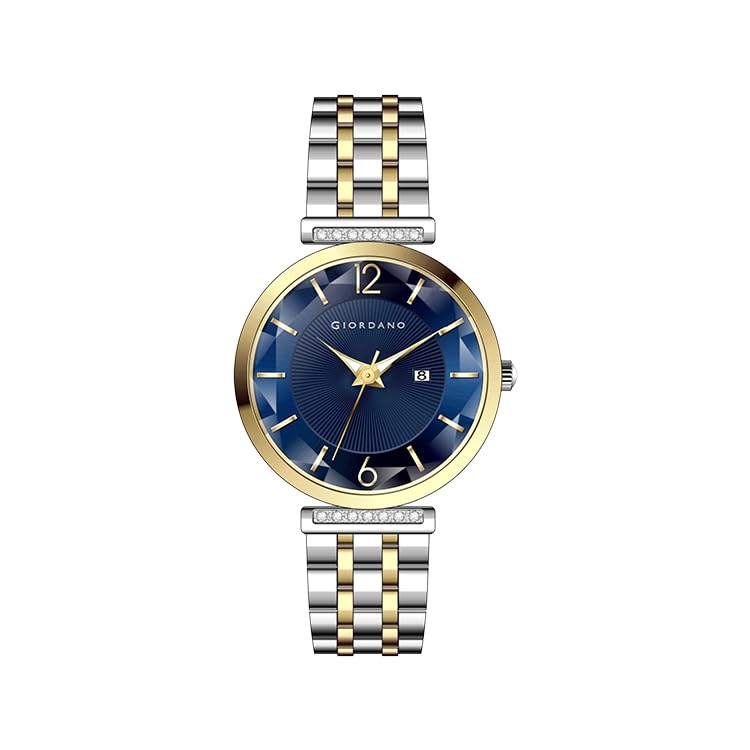 Image of Giordano Exquisite Analog Watch for Women with Round Cut Glass Textured Dial, Date Display Function, Quartz Movement and Stainless Steel Strap - GZ-60111