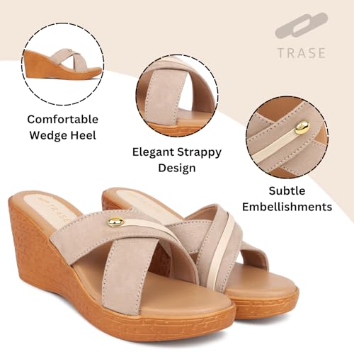 Image of TRASE Heel Luxe Wedge Heels For Women - Wedge Sandals For Women Stylish - Women Fashion Cross Strap Sandals - Comfortable Women Heels Wedges - Wedges Women