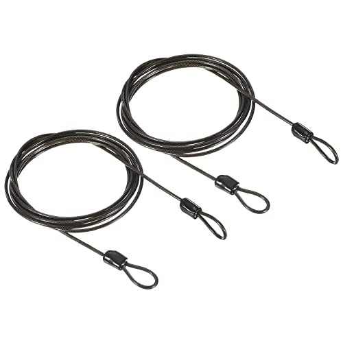 PATIKIL Security Steel Cable 2.5mm x 2m/6.56ft Coated Luggage Lock Wire Rope with Double Loop Black 2 Pack