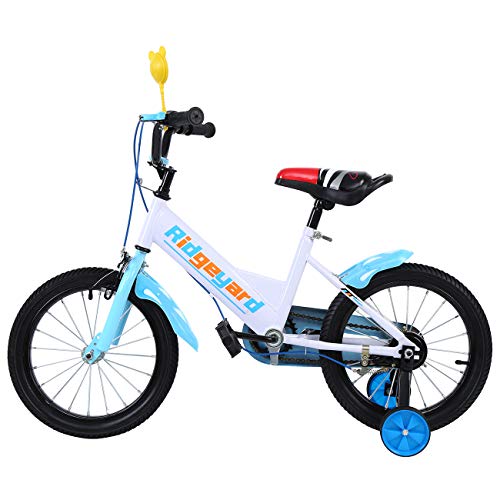 MuGuang 16 Pouces Vélo Enfant Étude d'apprentissage équitation Vélo Garçons Filles Vélo avec Stabilisateurs Vélo pour Enfant de 4 à 8 Ans Children(Bleu)