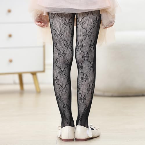 Image of Zando Girls Lace Tights Heart Butterfly Rose Patterned Fishnet Stockings for Toddler Girl Hollow Pantyhose 1T-12 Years