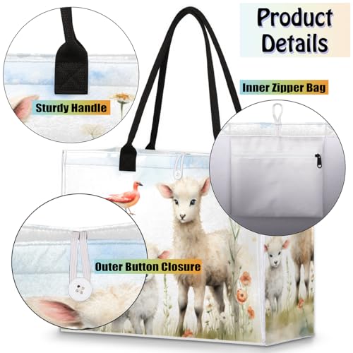 Cute Sheep Flower Tote Bag for Women Large Beach Bag Reusable Tote Bags for Work Travel Beach Shopping4