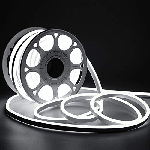 Shine Decor 82FT/25M LED Neon Rope Lights, Cool White AC 110V-120V Neon LED Strip Lights, Flexible Waterproof SMD2835 120LEDs/M Indoor Outdoor Ropes Lights, Bright Ambient Lighting Decoration