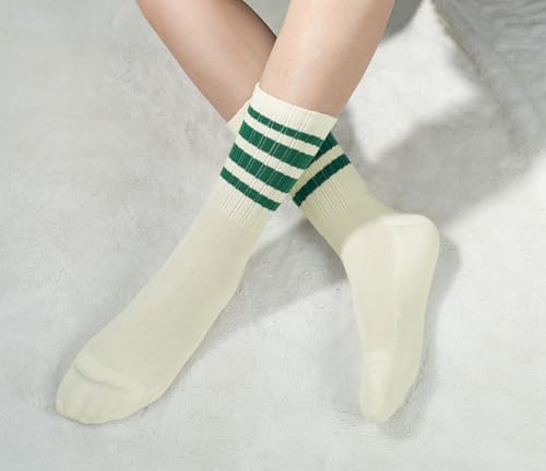 Image of BomKinta Striped Crew Socks Women - Retro Novelty Socks - Stretchy Casual Athletic Cotton Gifts Sock Size 5-10