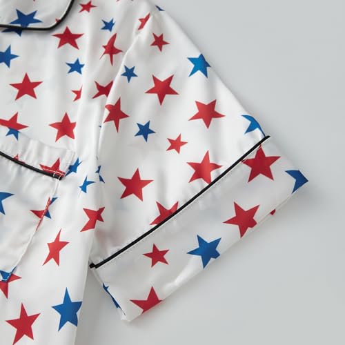 Image of Piacakece 4th of July Women Outfit Short Sleeve Button Shirt Matching Shorts Satin Pajama Sets Women July Fourth Clothes