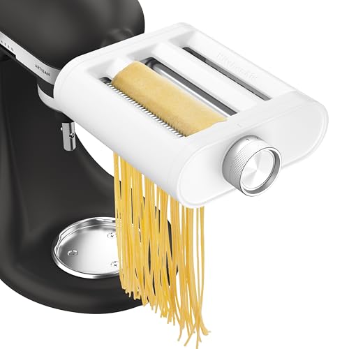 KitchenAid Accesorio de Pasta 3 en 1 Plástico, Incluye Laminadora, Cortador de Espagueti y Fettuccine, Acero Inoxidable para Robots KitchenAid, Plástico