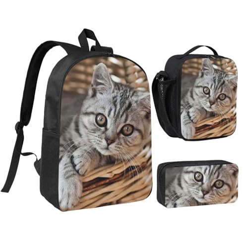 Mochila escolar de gato EdWal con lonchera y estuche de 3 piezas ligera