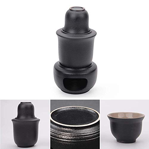 Juego de 7 copas japonesas de cerámica negras con calentador miniatura 6