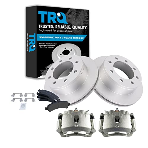 Image of TRQ Rear Brake Calipers Semi-Metallic Pads & Rotors Compatible with GMC Savana 2500