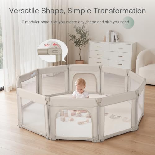 Image of Doradotey 10 Panel Foldable Baby Playpen for Toddlers 1-3, Adjustable Shape Large Indoor Playard, No Tools Assembly, 360 Breathable Mesh, Separate Washable Panels Safety Fence,Grey