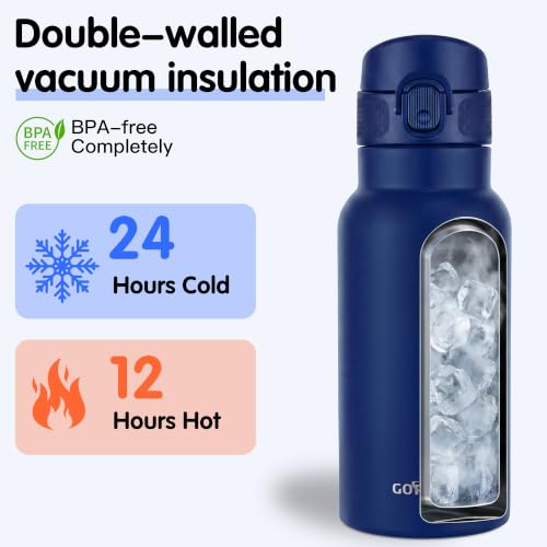 Image of GOPPUS 17oz Insulated Water Bottle with Leak-Proof Flip Lid & Carry Handle,Double-Wall Stainless Steel Bottle for School,Outdoor,and the Gym(Ink blue)