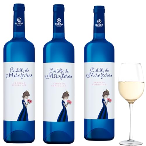 Castillo de Miraflores - Vino Blanco Semi Verdejo | DO Rueda | Semidulce equilibrado y fresco | Monovarietal de Verdejo | Fácil de beber | Grupo Estévez - Pack 3 Botellas 75cl