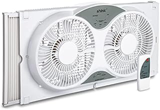 Shinic 9 Inch Twin Window Fan with Remote, 3 Speeds, 3 Function, Reversible Quiet Air Flow, Kitchen Exhaust Fan with Additional Expandable Panel, 22.5