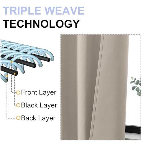 Simplebrand Ava Stone Short 36 Inches Blackout Curtain 2 Panels Set, Half Window Rod Pocket Privacy Curtain Tiers for Kitchen, Curtains Blackout for Bathroom Shades, W40 x L36 Inch, Stone