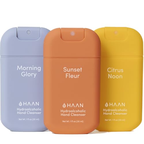 HAAN Spray Hidratante para Manos con Aloe Vera (Pack de 3) – 1 unidad por aroma: Sunset Fleur, Morning Glory y Citrus Noon – 30 ml