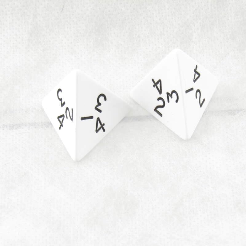 White Jumbo Dice with Black Numbers D4 25mm Pack of 2 Wondertrail