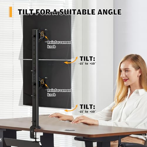 Image of HEMUDU Dual Monitor Articulating Desk Mount Arm Stand - Vertical Stack Screen Supports Two 13 to 34 Inch Computer Monitors with C Clamp