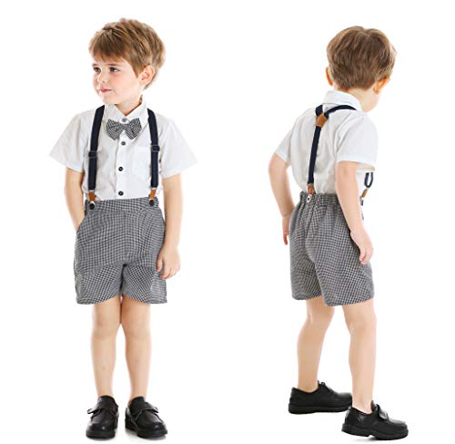 Conjunto de roupas infantis para meninos e meninos, camisa social com gravata borboleta + suspensóri