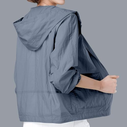 UPF30+ Lightweight Rain Jacket for Women Waterproof Windproof Raincoats Casual Packable Hooded with Full Zipper3