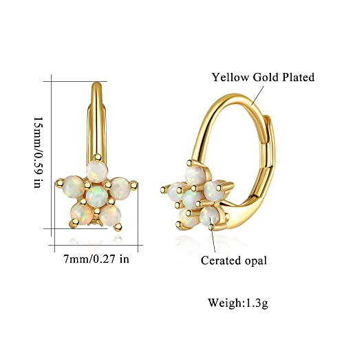 Cinily Womens 14K Yellow Gold Plated Flower Small Hoop Earrings Girls Leverback Opal Dangle Drop Earrings #TOP2