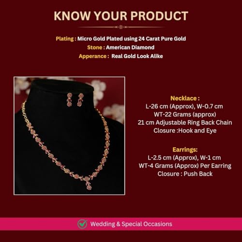 Image of Sasitrends Micro Gold Plated American Diamond Ruby stone Studded Necklace Jewellery Set