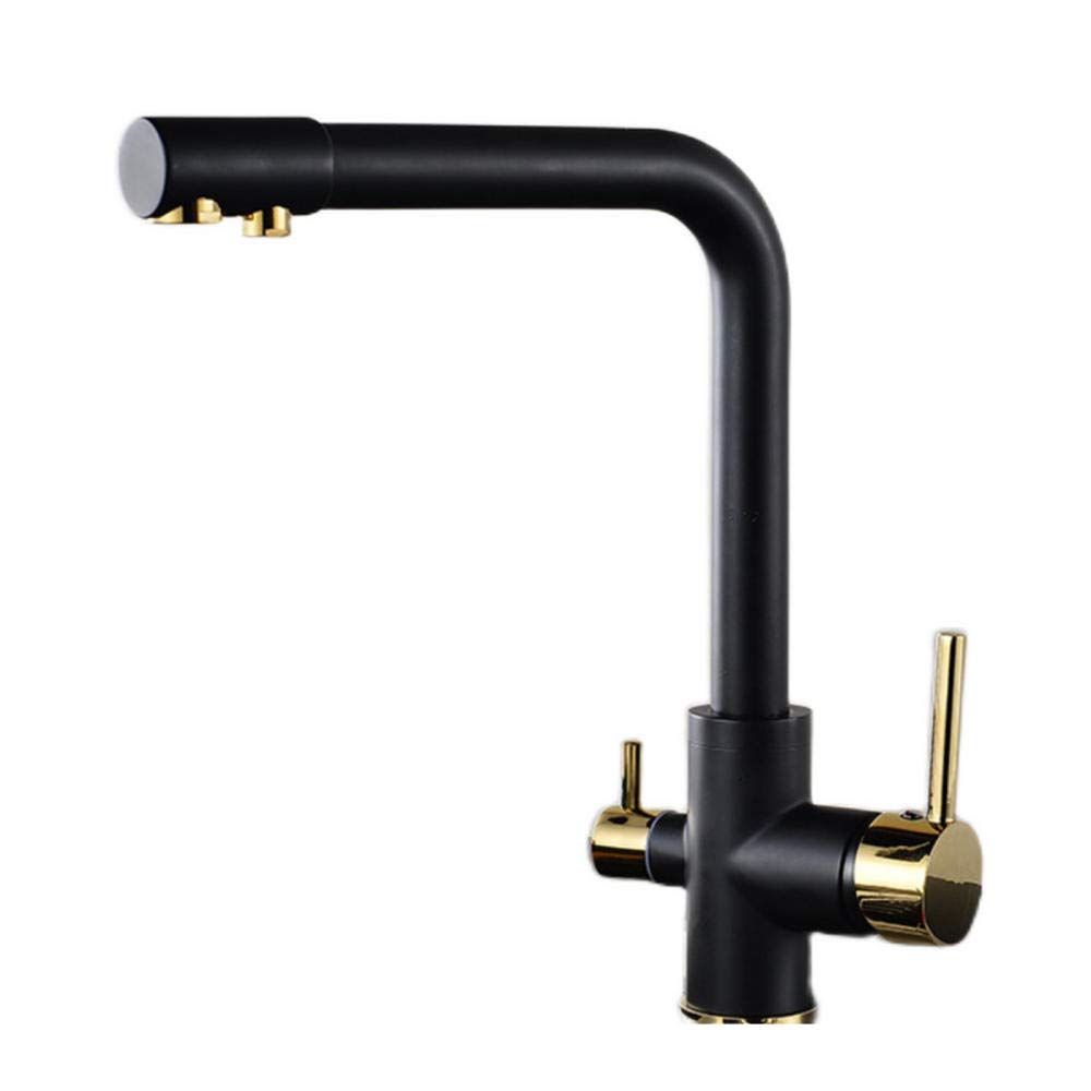 ZQFHSX Brass Kitchen Sink Mixer Tap with Water Filter, Hot & Cold Rotating Faucet for Direct Drinking