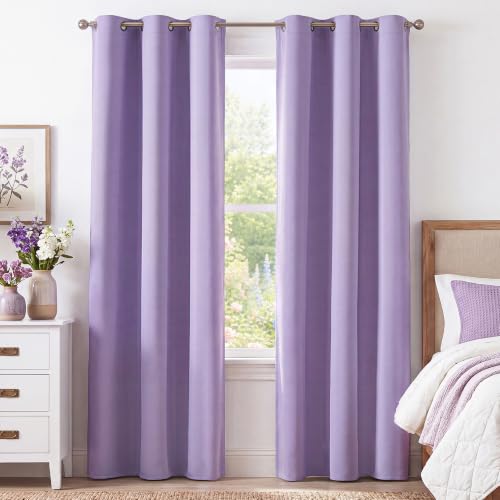 Image of NICETOWN Lavender Purple Room Darkening Curtains 90 Inches Long 2 Panels for Bedroom, Girls Room, Nursery Thermal Insulated Blackout Drapes Solid Grommet Noise Reducing Window Curtains, W40