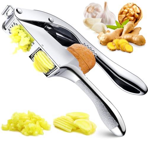2 En 1 Prensa Ajos Acero Inoxidable, Picador de Ajo Profesional, Machacador de Ajos Mango Antideslizante, Prensador de Ajos Triturador Garlic Press Apto para Lavavajillas