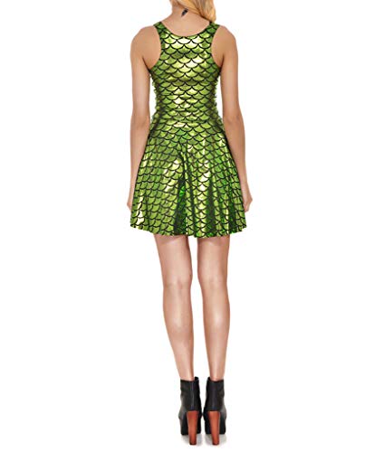 Image of LinvMe Women Shiny Mermaid Fish Scale Sleeveless Pleated Flared Dress