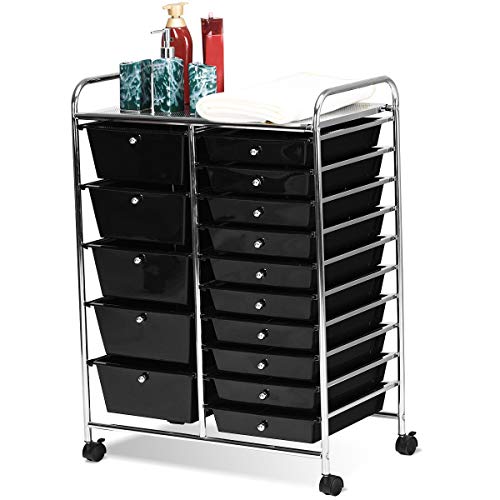 15 Drawer Rolling Storage Cart, Mobile Utility Cart With Lockable Wheels, Drawers, Multipurpose Organizer Cart For Home, Office, School, Black #TOP5