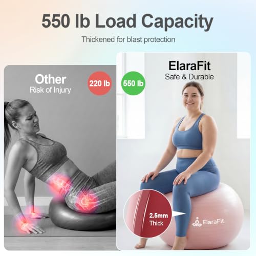 Image of Anti Burst Large Exercise Ball for Yoga Non Slip Pilates Ball with Pump 550 lbs Capacity for Pregnancy, Fitness Size L 23 to 26 inches, About 58 to 65cm