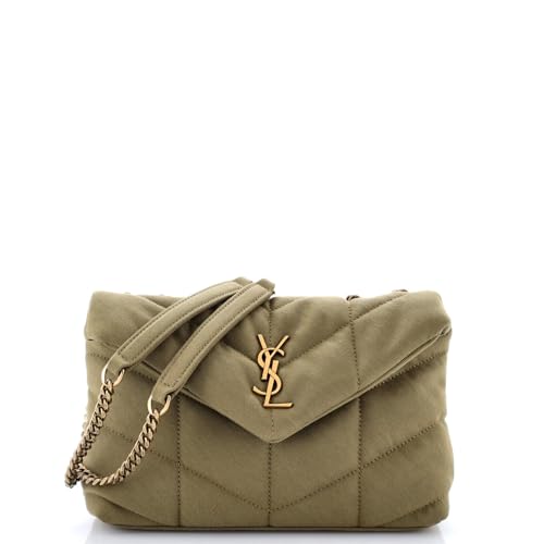 Saint Laurent, Pre-Loved Loulou Puffer Shoulder Bag Quilted Canvas Mini, Green