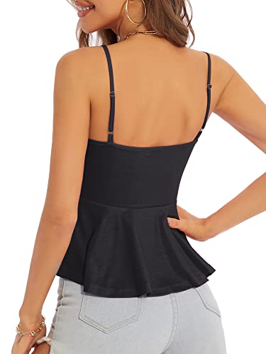 HUHOT Women's Floral Ruffle Top Tie Front Sleeveless V Neck Adjustable Spaghetti Strap Cami3