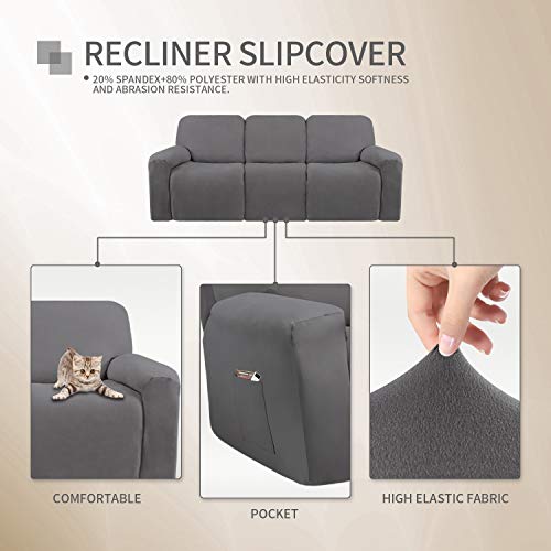 Image of Easy-Going Microfiber Stretch Sectional Recliner Sofa Slipcover Soft Fitted Fleece 3 Seats Couch Cover Washable Furniture Protector with Elasticity for Kids Pet (Light Grey, Large) - 8 Pieces