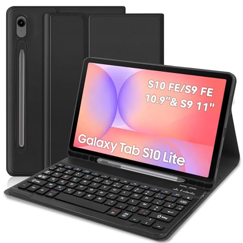 Étui clavier pour Samsung Galaxy Tab S10 Lite/S10 FE 2025/S9 FE 2023/ S9 2023 - Configuration britannique Clavier sans fil Bluetooth amovible pour Tab S10...