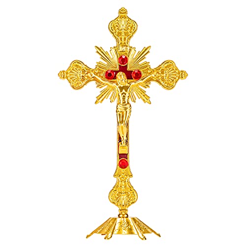Calculs Metal Jesus Crucifix Table Cross - Catholic Table Cross With Stand For Christian Prayers Jerusalem Home Decor 10