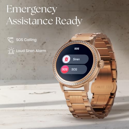 Image of Titan Valerie 1.19 inch AMOLED Studded Stainless Steel Smart Watch for Women, Next-Gen Chipset, Functional Crown, SOS & BT Calling, Women Wellness Suite, BP & Skin Temp Monitor, Fast Charging (Brown)