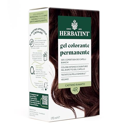 Herbatint Gel Colorante Permanente per Capelli 4R Castano Ramato - 170 ml | Senza Ammoniaca, 100% Copertura Capelli Bianchi | per Pelli Sensibili, con 8 Estratti Naturali Bio