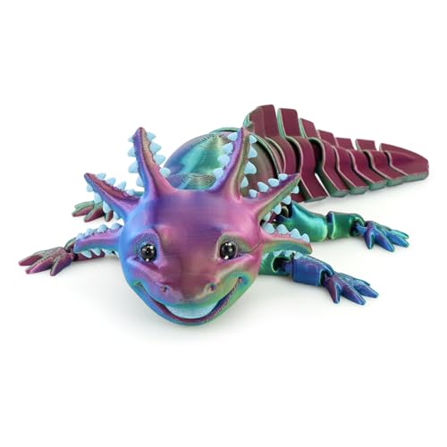 TiTiC 3D Printed Axolotl Fidget Toy, 3D Printed Animals Toy,Articulated Flexible Axolot Fidget Toy, Fun Gift (Colorful, 8 in)