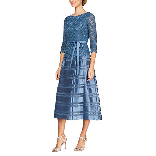 Alex Evenings Women's Tea Length A-Line Dress with Tie Belt (Petite and Regular Sizes), Wedgewood, 6