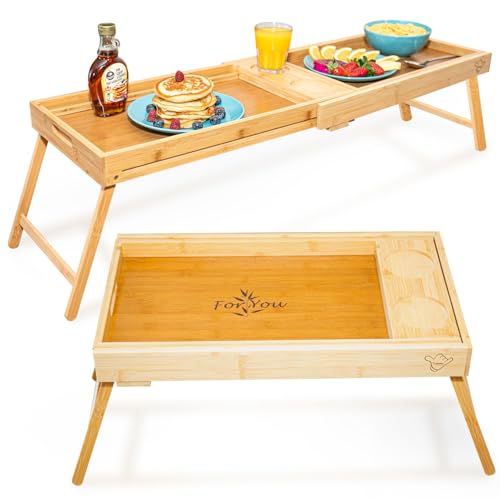 Comparison: Best Breakfast In Bed Tray 10 Breakfast Bed Tray for Two - Couple Bed Table w/Cup Holder, Serving/Eating Food Trays - Space Saving Couch, Garden, Couple Food, Gift Ready Wooden Lap Trays with Legs, Bamboo Tray