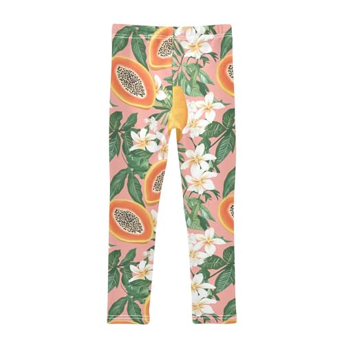 Papayas Girls' Leggings Toddler Doodles Tropical Flowers Leaves Kids Yoga Pants Dance Active Tights 4T2