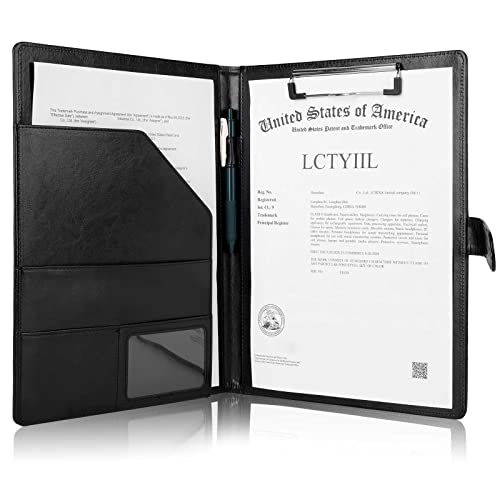 Tiankool Padfolio Portfolio Folder Binder -Faux Leather Portfolio Folder with Cover for A4 Notepad Holder Business Portfolio for Resume Legal Pad Interview Letter-size Padfolio for Women/Men Black