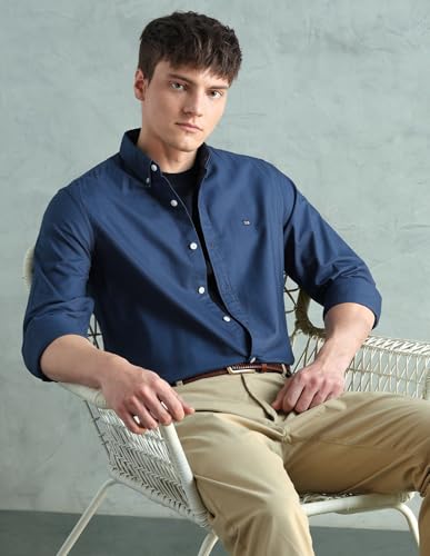 Image of Arrow Sport Solid Slim Fit Cotton Shirt for Men - Full Sleeve Mens Casual Shirts