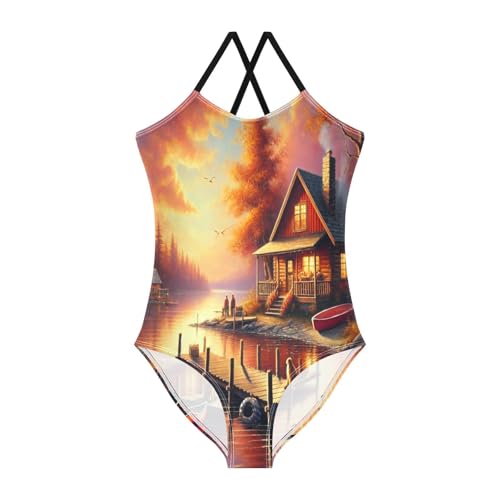 Fall House Lake Girls Bathing Suit Swimsuit Summer Beach One Piece Swimsuits Swimwear